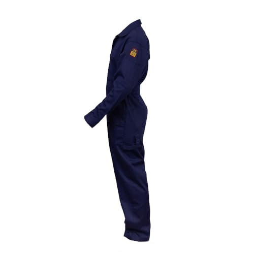 Flame Resistant FR Coverall - 88% C / 12% Nylon (Large, Navy Blue)