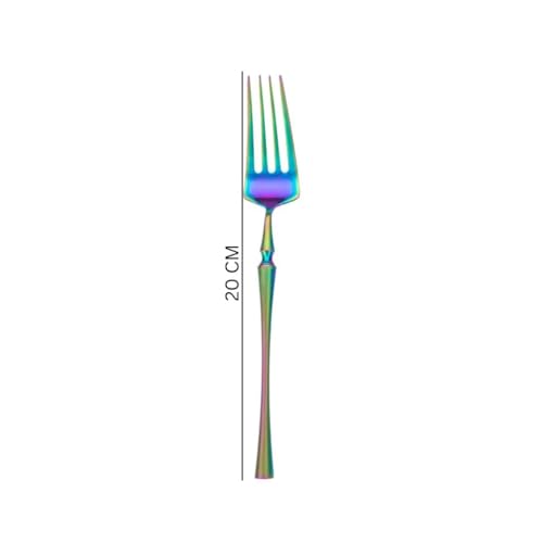 Image of Dinner Fork Set | Chammach Set | Dishwasher Safe Flatware for Home, Kitchen or Restaurant | Food-Grade Stainless Steel Dinner Fine Combo | Mirror Polished (12 Pcs Big Fork, Rainbow)