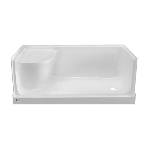 Single Threshold Acrylic Shower Base with Seat - Non Slip Textured Surface Shower Base 32x60 - Shower Pan with Integral Left Hand Seat, Right Hand Drain (White)