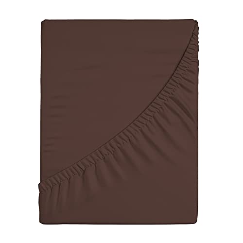 Image of Layers 100% Cotton 144TC Elastic Fitted Bedsheet for Double Bed King Size with 2 Pillow Covers, (Dark Brown, Solid Pattern), All Round Elastic, Moisture Absorbent, Skin Friendly - Be Bold Collection