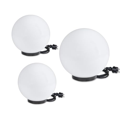 Kugelleuchten 3er Set 20/20/30cm Kugellampen inkl. 3m Anschlußkabel 230V Garten Terrassenleuchten IP44 Aussenleuchten witterungsbeständig