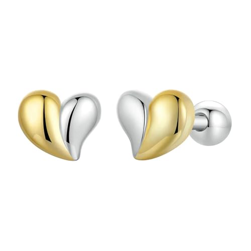 Boucles d'oreilles en argent sterling 925 précieux cœur bicolore