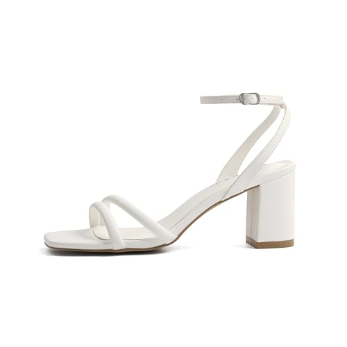 Image of Shoe'N Tale Strappy Heels for Women Square Toe Chunky Block Heels Ankle Buckle Heeled Sandals