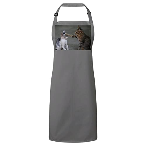 Tablier cuisine premium gris aux finitions soignées motif chaton tigres