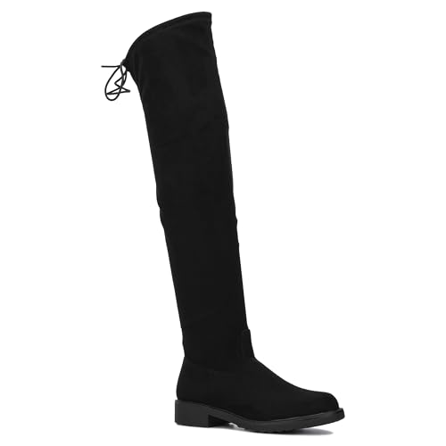 NY & C Womens Ulla Thigh High, Round Boots, Fabric Lining, Square Heel Thermoplastic Rubber Outsole