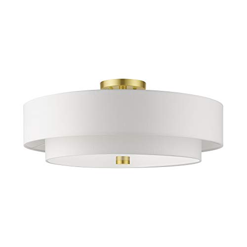 Livex Lighting 52140-12 Meridian Collection 5-Light Semi Flush Mount Ceiling Light with Off-White Hardback Fabric Shade, Satin Brass, 22 x 22 x 9.5 by Livex - Image 2