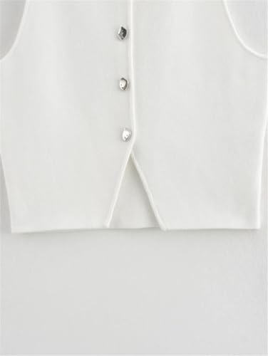 Women's Ribbed Knit Vest, Cropped Sleeveless Tank Top with Round Neck and Flat Stitch Pattern3