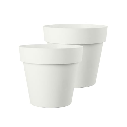 Kreher XXL Pflanztopf/Pflanzkübel rund mit 79 cm / 58 cm Durchmesser, ausstattet mit Rollen! Der Eye-Catcher für Garten, Terrasse, Restaurants & Gewerbe! (Weiß, 2er XL)