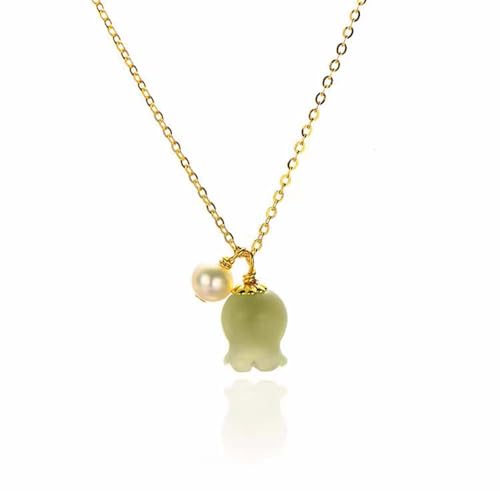 Collier muguet en jade vert véritable et finitions précieuses en or