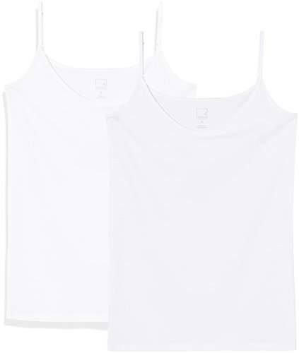 Marca Amazon - MERAKI Camiseta Mujer de Tirantes, Pack de 2, Blanco (White/white), 38, Label: S