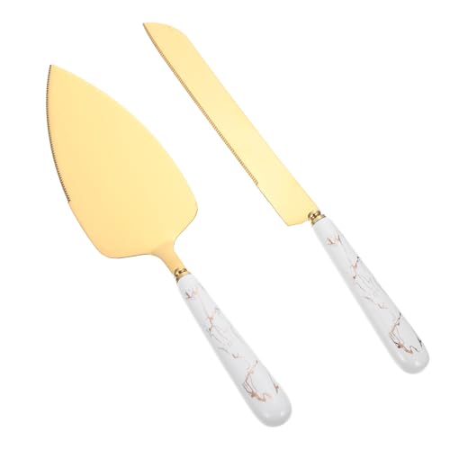 NIYANGLE Juego de Espátulas para Hornear Pasteles Mango de Cerámica Cortador de Pasteles de Acero Inoxidable Resistente Pala para Pizza y Servir Tartas Herramienta Práctica para
