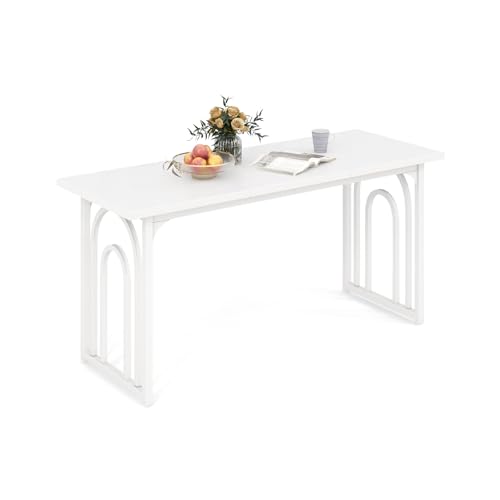 COSTWAY Tavolo da Pranzo, Tavolo Moderno per 6-8 Persone con Piano in Finto Marmo e Gambe in Metallo, Tavolllo Rettangolare da per Sala da Pranzo, Soggiorno e Cucina, 160 x 60 x 76 cm, Bianco
