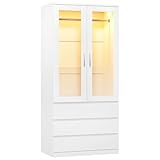 Dripex Zweitüriger Schrank, kleiderschrank klein mit Einer Kleiderstange und 3 Schubladen | 80 x 48 x 180cm | Weiß, Minimalistischer Wardrobe Closet für Schlafzimmer Kleiderschränke