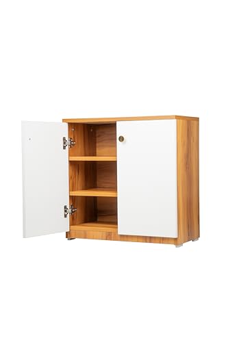 Image of Modern Engineered Wood Shoe Rack Cabinet with 3 Shelves and Double Doors, Wooden Shoe Rack,Shoe Cupboard for Entryway, Living Room, Bedroom(SHEESHAM&White)