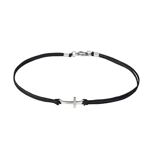 Anklet For Men, Men's Anklet With A Silver Cross Charm, Black Cord, Gift For Boyfriend, Men's Ankle Bracelet, Christian Catholic Jewelry #TOP4