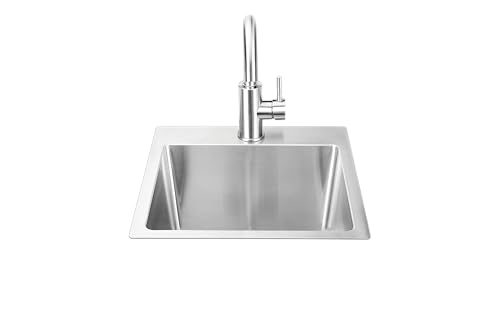 Image of Bull Outdoor Products 15 inch Stainless Steel Sink & Faucet - Under & Over Mount All-in-One Kit - 304 Grade Stainless Steel, Includes Drain, Catch & Water Lines