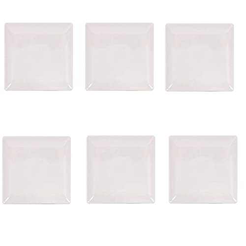 Acan Lot de 6 assiettes plates en céramique de forme carrée de 1 x 26,5 x 26,5 cm, idéales pour la maison ou l'hôtellerie. Lot de 6 récipients pour servir des aliments de couleur ivoire et de forme