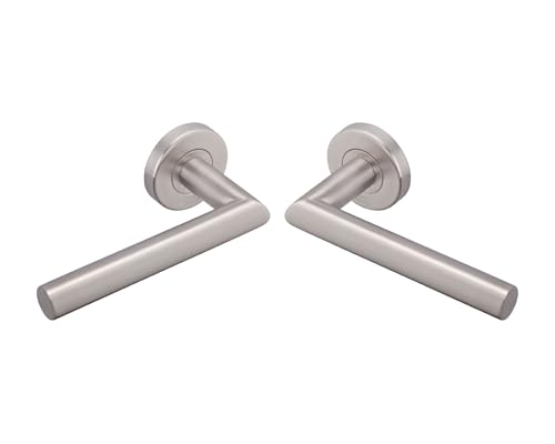 Vachette Poignée de Porte Linox - Béquille Droite sur Rosace Ronde - pour Portes Épaisseur 30 à 48 mm - en Acier Inoxydable - Carré de 7 mm - Rosace...