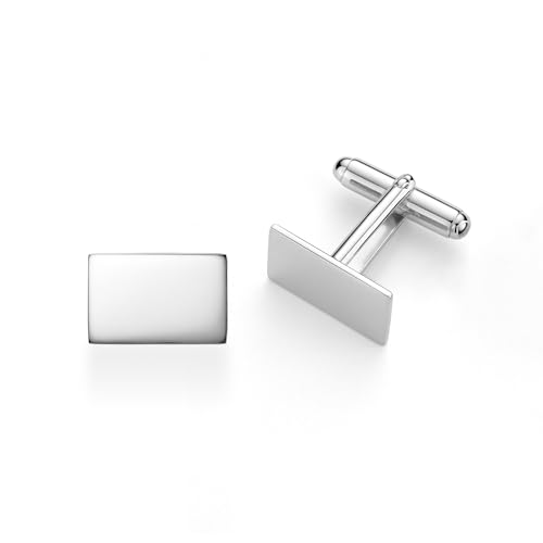 MASSETE Sterling Silver Cufflinks for Men Engravable Engrave Personalize with Initials or Name Rectangle Shape Gift for Man - Made in Italy
