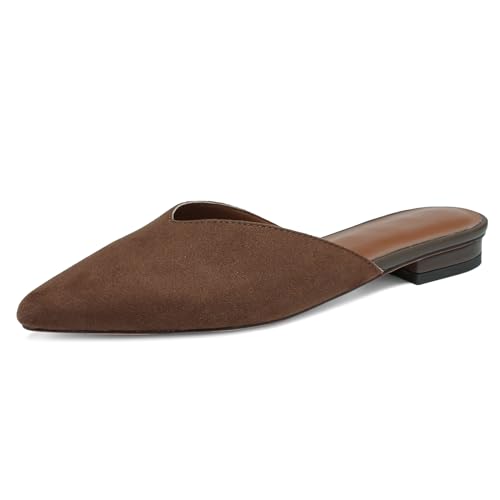 Image of RBTHOLP Cow Print Mules for Women Suede Pointed Toe Slip On Flats Comfortable Calf Hair Cow Hide Casual Stylish Shoes