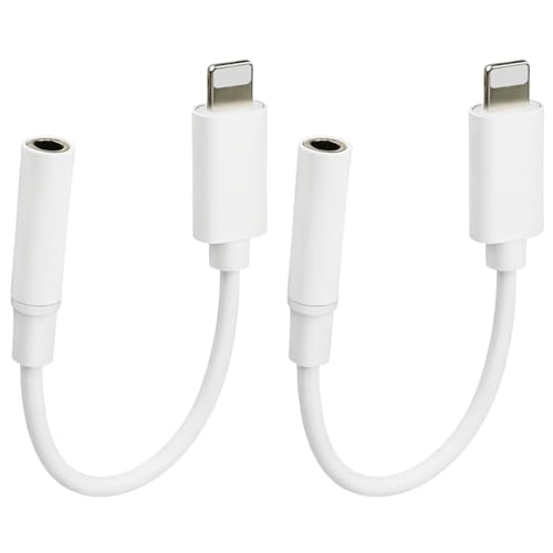 2 adaptadores Lightning para auriculares iPhone a jack 3.5, adaptador AUX de audio a conector de auriculares, adaptador Lightning a jack compatible con iPhone 14/13/12/11/XR/X/XS/8/7 compatible con