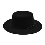Willheoy Women's Black Flat Top Fedora Hat, Adjustable Size, Wide Brim, Perfect for Casual Wear & Special Occasions