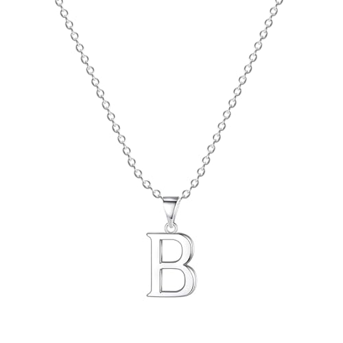 Symretie Collar inicial de plata para mujer - Collar de letras de acero inoxidable 316L - collar colgante de letra B de plata Regalos de cumpleaños para mujeres, regalos para el Día de la Madre