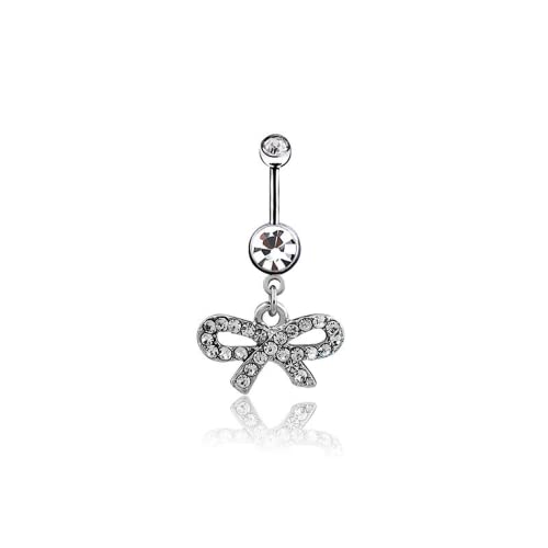 Lenacou Bow Belly Button Rings Cute Silver 14G Surgical Stainless