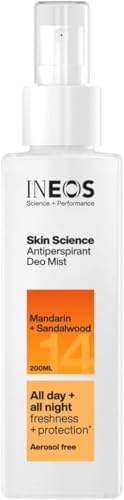 INEOS Skin Science All Day + Night 24H Freshness + Protection Antipersprirant Deodorant Mist Spray Mandarin + Sandalwood Aerosol Free + Lasts 10X Longer Than Ordinary Antiperspirant Plant Powered