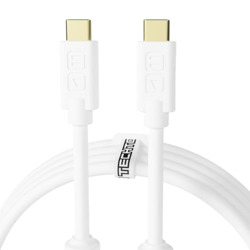 DJ TechTools Chroma Cable – USB-C to USB-C Cable | 100W Power Delivery, 10Gbps, 4K60, Ferrites &amp; 56k? Resistor | Audio-Optimized, Color-Coded with Cable Tie | White 6.4ft (2M) Straight