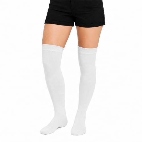 Crazy Chick New Girls Over The Knee Plain Socks Assorted Colours Thigh High Socks UK Size 4-6 (White)