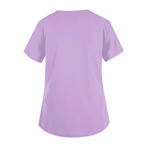 Image of FONMA Scrub Tops Women Plus Size Stretchy V-Neck Scrub Shirts with 4 Pockets Breathable Short Sleeve Nurse Uniforms
