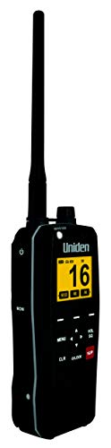 Image of Uniden MHS130, 6-Watt Waterproof Floating Handheld VHF Marine Radio w /NOAA Weather Alerts and FM Radio, IPX8 Submersible, Automatic Backlight Switching - White for Daylight & Amber for Night, Black