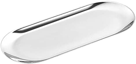 1 Pcs 9 Inch x 3.8 Inch Trinket Tray, Silver Stainless Steel, for Serving Trays Towel Storage Dish Plate Tea Fruit Trays Cosmetics Jewelry Plate Decorative Storage Tray