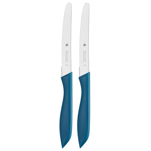 WMF Frühstücksmesser Set 2-teilig, 23 cm, Brötchenmesser Wellenschliff, Brotzeitmesser, Spezialklingenstahl, Kunststoffgriff, blau