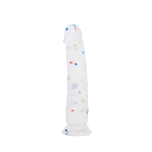 20cm Confetti Consolador Realista de Silicona con Base de Succión Inflamada Para el Juego Manos Libres, Dildo Anal Para el Punto G Vaginal y la Próstata Anal