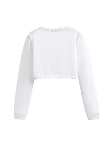Floerns Girl's Long Sleeve Scallop Trim Knitted Open Front Cardigan Sweater2