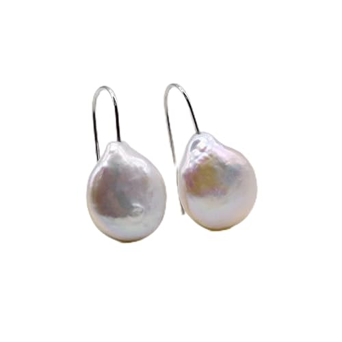 Aqxyxsw Pendientes de perlas cortas.Moneda blanca natural de la perla barroca.Gancho de plata de ley 925.Pendientes de perlas for mujer, estilo simple lingli