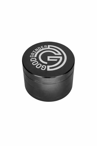 GOODGRINDER 63mm (2.5”) Large Spice Grinder – 4 Piece Premium Aluminum Alloy Grinder with Sharp Diamond Teeth, Magnetic Lid, Fine Mesh Filter, Heavy Duty Manual Spice Mill, Portable (Black)