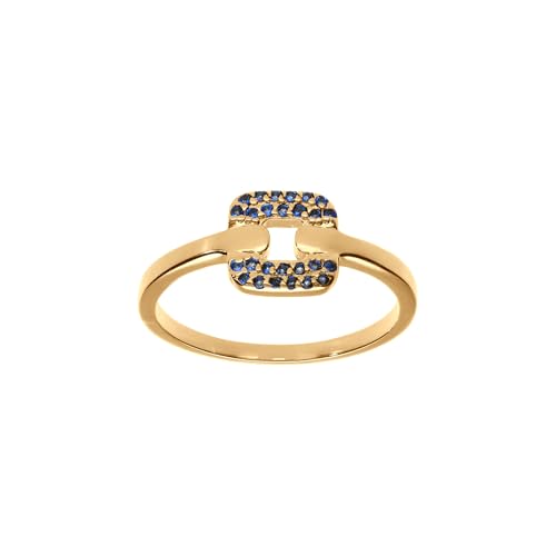 Bague plaqué or carré oxydes bleus sertis, le bijou chic pour vos soirées