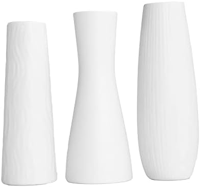 AKuneic White Ceramic Vase, Vases for Home Decor, Living Room, Mantel, Table Decoration, Ideal Housewarming Gifts, Set of 3
