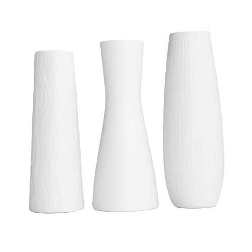 Akuneic White Ceramic Vase, Vases For Home Decor, Living Room, Mantel, Table Decoration, Ideal Housewarming Gifts, Set Of 3 #TOP19
