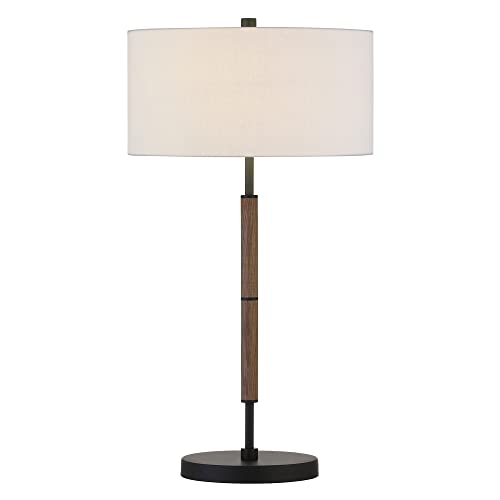 Henn&Hart 25" Tall 2-Light Table Lamp With Fabric Shade In Blackened Bronze/Rustic Oak/White, Lamp, Desk Lamp For Home Or Office #TOP4