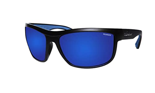 BOMBER Polarized Sunglasses, Hub Bomb, Matte Black Frame with Blue Mirror Polarized Lens/Blue Non-Slip Foam - HB111BMBF