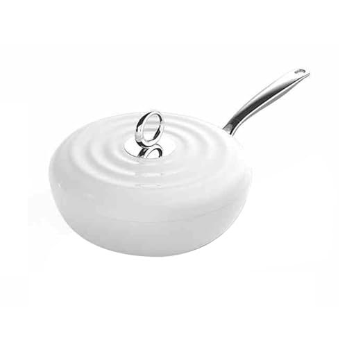Wok de aleación de aluminio blanco con tapa, 30 cm