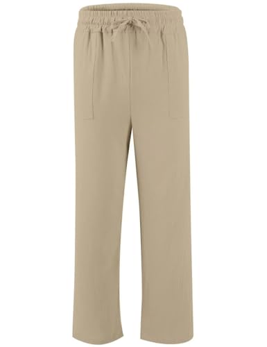 Casual Linen Beach Pants for Men, Drawstring Waist Loose Fit Trousers with Big Tall3