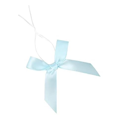 BeiLeiNiceHK 50 Pack Blue Twist Tie Bow, Pre Tied Bows,Christmas Satin Twist Tie Bows for Treat Bags,Packaging Bows for Candies and Apples, Pretied Ribbon Bows for DIY Decorations,Treat Bows Cover