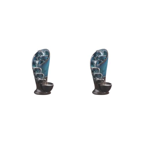 Juego de 2 soportes de incienso de cerámica para escritorio, quemador de incienso de reflujo para decoración del hogar, cafetería, regalo, color azul