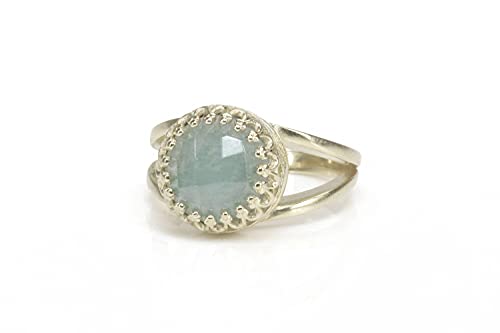 Bague Argent Anti-Ternissement - Aigue-Marine Faite Main Anemone Bijoux