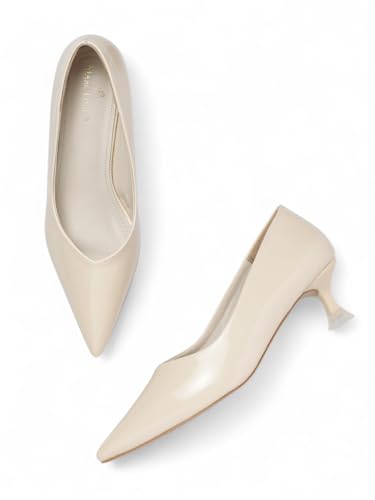 Marc Loire Women’s Kitten Heel Pump Shoes for Formal and Office Wear (Cream, UK Footwear Size System, Adult, Women, Numeric, Medium, 7)